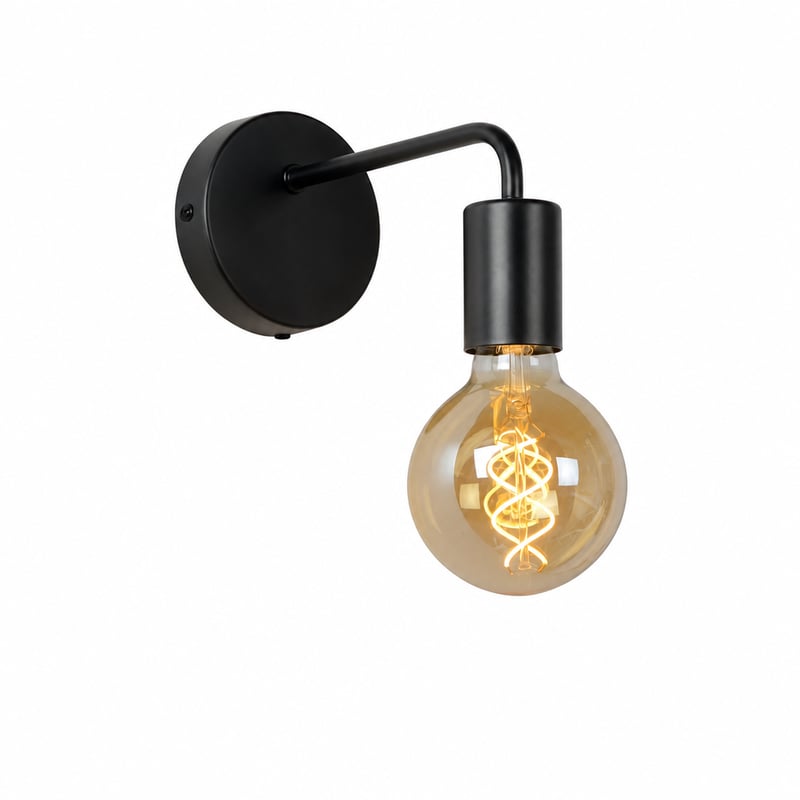 Nástenné svietidlo Lucide Scott s päticou E27, čierne, jednoramenná kovová nástenná lampa na vnútorné použitie (bez žiarovky) (stav: pozri 2. obrázok)