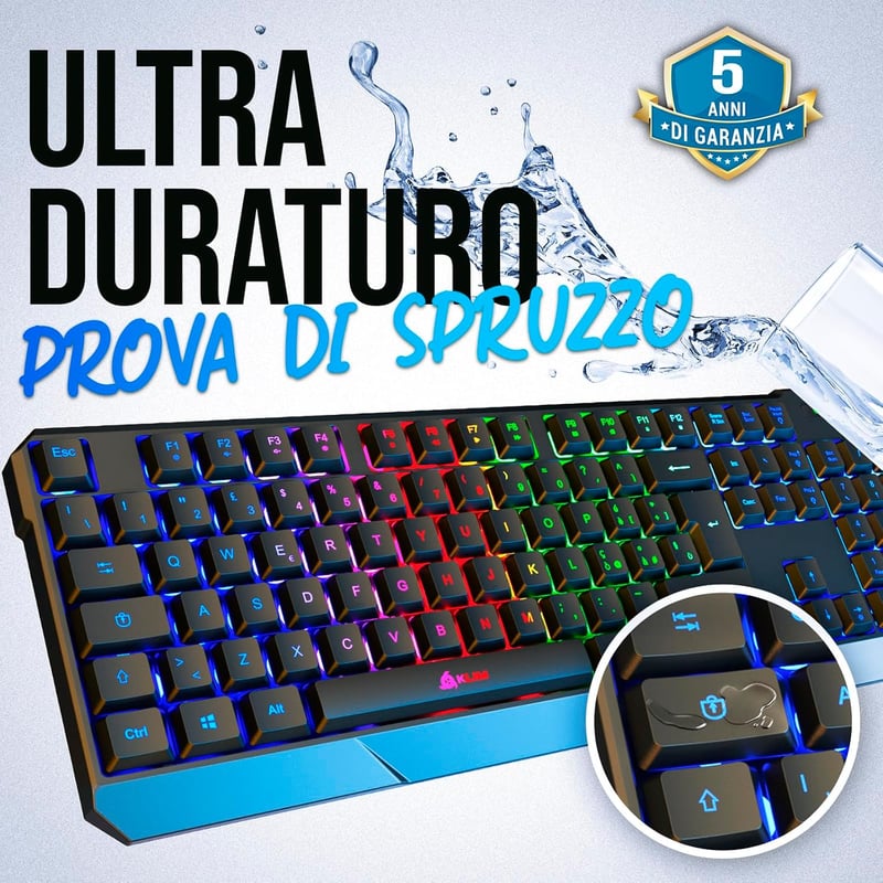 KLIM Chroma Vezeték Nélküli Gamer Billentyűzet - RGB Háttérvilágítás, Vízálló, Olasz Kiosztás, 10 Millió Leütés Élettartam, PC Kompatibilis