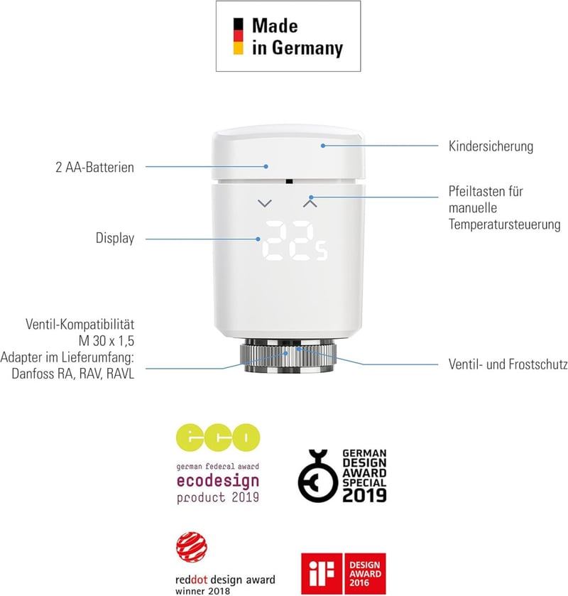 Eve Thermo - Okos radiátor termosztát, energiatakarékos fűtésvezérlés, applikációs időzítés, Thread kapcsolat, Apple HomeKit kompatibilis