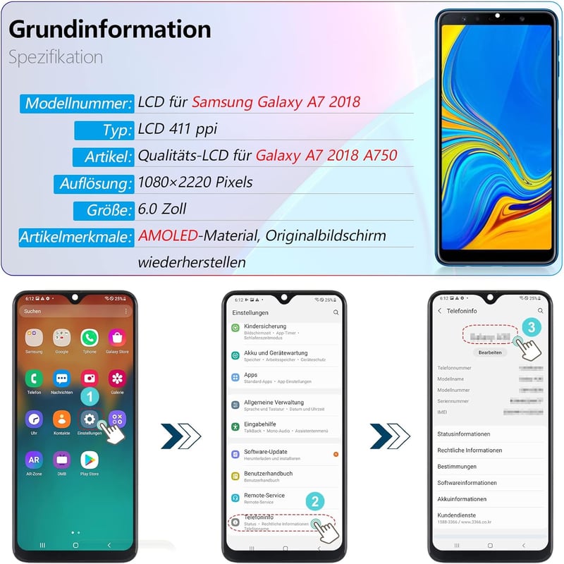 RongZy Samsung Galaxy A7 2018 (A750) Kijelző Csere - OLED Érintőképernyő Digitalizálóval, Fekete Kerettel és Szerszámokkal
