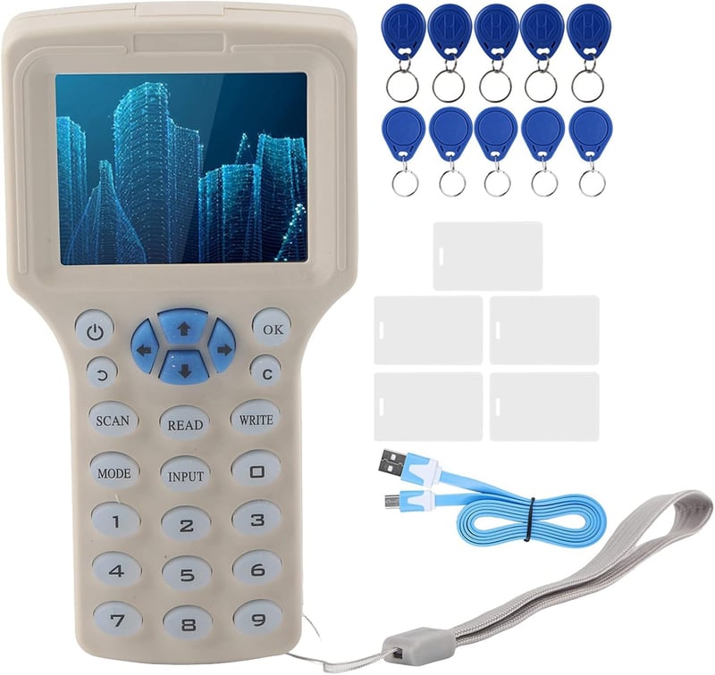 VBESTLIFE RFID másoló és NFC kártyaíró készülék 10 frekvenciával, kulcskártyákkal