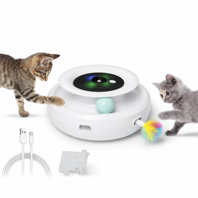 Jucărie interactivă automată pentru pisici GoldenSun 3 în 1 - Jucărie pentru pisici cu fluture, reîncărcabilă prin USB — element de joc lipsă (stare: vezi imaginea 2)