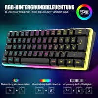 RedThunder K62 60% Vezeték Nélküli Gamer Billentyűzet és Egér Szett, QWERTZ DE Kiosztás, Újratölthető, Méhsejt Kialakítású Ultrakönnyű Egérr - Black 2