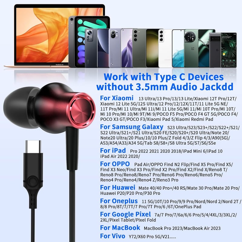 USB-C mágneses fülhallgató mikrofonnal iPhone 15 Pro, Samsung A54, Pixel 8a és más USB-C készülékekhez