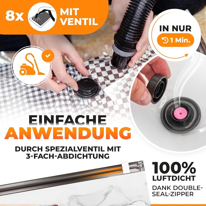 PACKDUDE Vákuumzsák Szett 18 db - 8 Porszívós és 10 Hengeres Tárolózsák Ruhákhoz, Különböző Méretekben, Extra Stabil Műanyagból