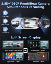 Jansite 10,26" Apple CarPlay Android Autós Kijelző 2.5K Műszerfali Kamerával, Vezeték Nélküli DrivePlay, Tolatókamera, Bluetooth, Tükrözés 5
