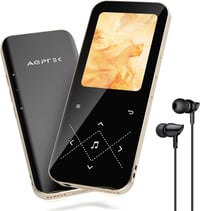 AGPTEK MP3 lejátszó 96GB, Bluetooth 5.3, HiFi hangzás, 2,4" színes kijelző, érintőgombos, fekete-arany 1