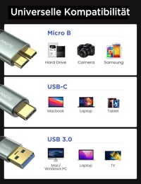 Samsung Galaxy kompatibilis AINOPE Micro USB 3.0 merevlemez-kábel 0,5m, USB-C és A csatlakozóval 2