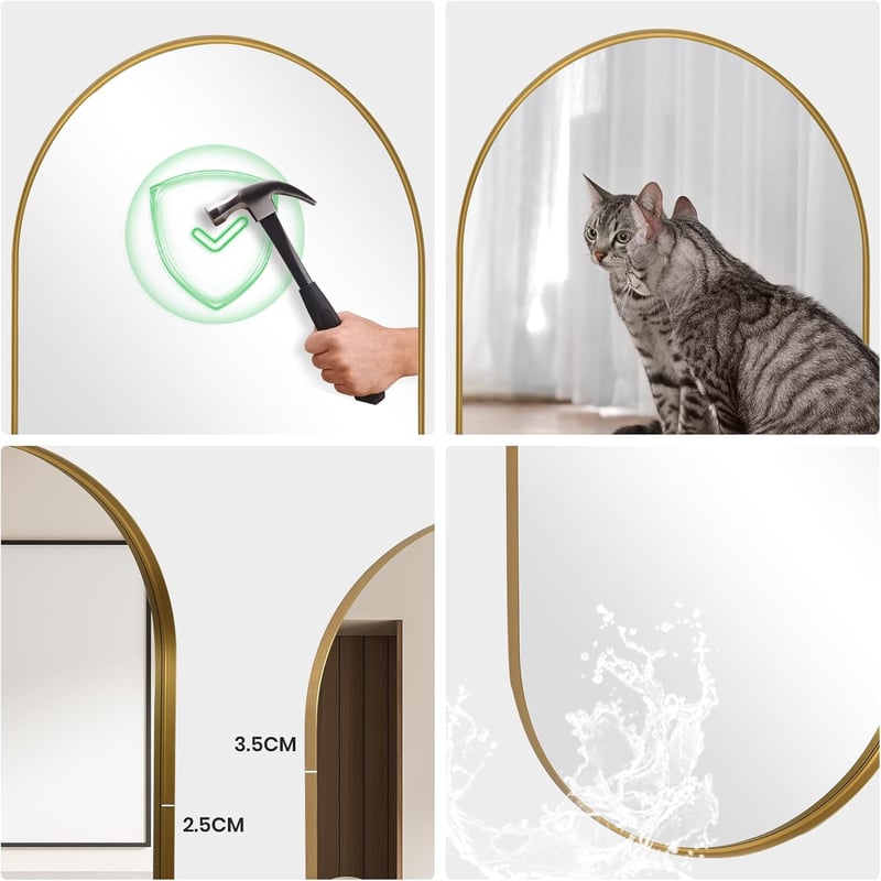 LunaMirror Ovális Fürdőszobai Tükör 60x90 cm - Arany Keretű Fali Tükör Hálószobába, Nappaliba, Előszobába - Modern Dekoratív Dizájn