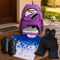 Futbalový set na zápas: chrániče XXS + dres s kraťasmi + batoh na loptu a kopačky 1