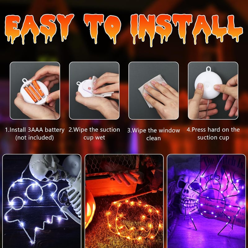Joomer Halloween LED fényfüzér - Tök, pók, szellem mintás, 3 db-os készlet