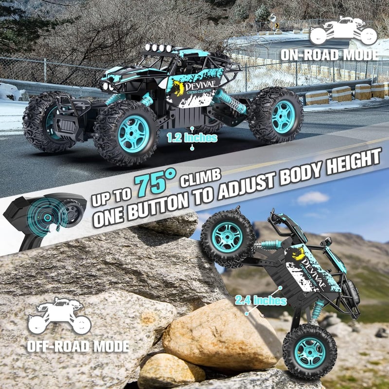 CROBOLL 1:12 Emelhető RC Monster Truck, 20km/h, Kék - Fiúknak 3-8 éves korig