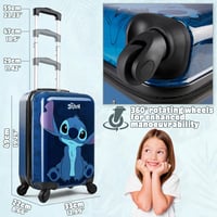 Disney Stitch Sötétkék Gyermek Bőrönd Kerekekkel - 28L Kisméretű Kemény Utazókoffer 4