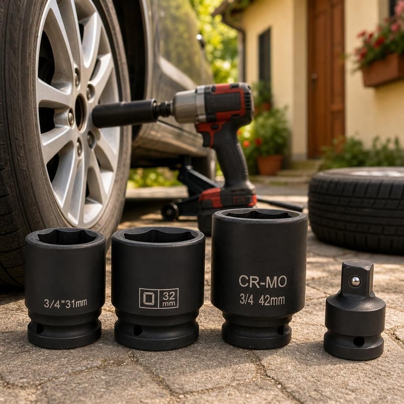 Sada na prezúvanie kolies: 31mm hlavica + 32mm hlavica + 42mm hlavica + 3/4–1/2 adaptér