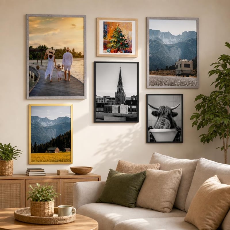 Set rame foto pentru galerie: 1x A4 + 3x 50x70 + 1x 30x40 + 2 tablouri
