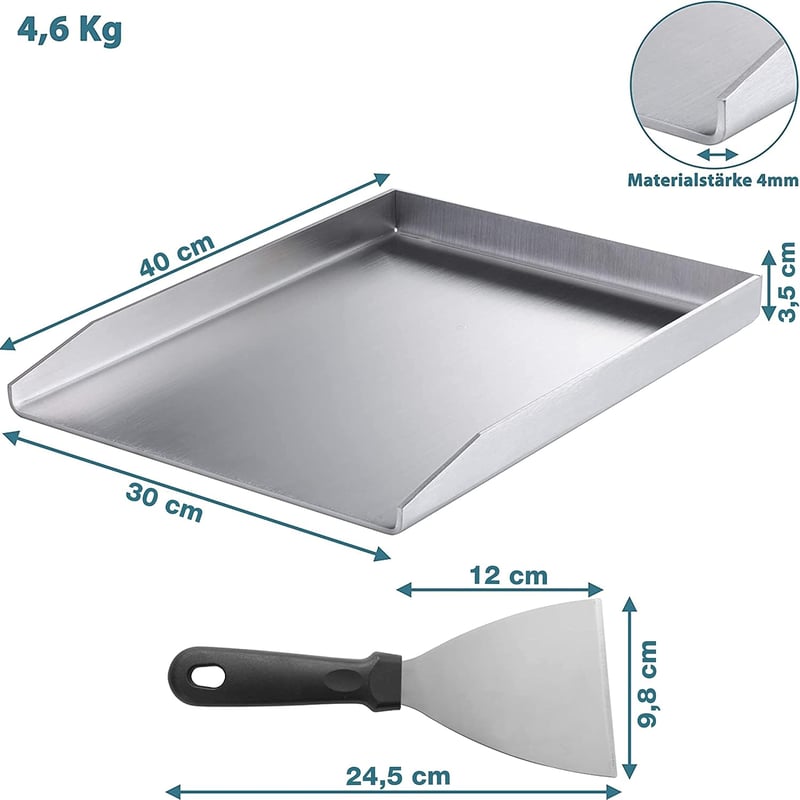 Smartpeas Rozsdamentes Acél Grillező Lap 30x40 cm - Univerzális Plancha Faszenes és Gázos Grillekhez, Egyenletes Hőelosztás, Hamburger és Tü