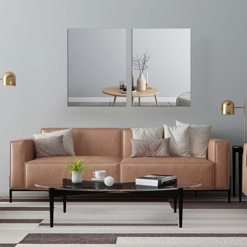 TSKDKIT Öntapadós Tükör Szett - 2 db HD Minőségű Keret Nélküli Üvegtükör Falra, 40x30 cm, Fürdőszobába, Nappaliba, Előszobába