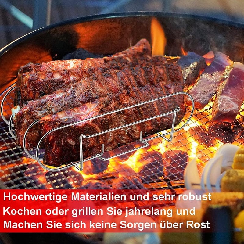 LyximGss Rozsdamentes Acél Oldalas Tartó - 5 Bordához Tervezett Grillező Kiegészítő Gáz és Faszenes Grillhez - Mosogatógépben Mosható, 33x29