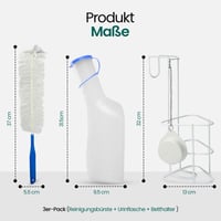 Hygiene100 Vizeletgyűjtő Palack Szett 1000ml - Ágytartóval, Fedéllel és Tisztítókefével - Tartós Műanyag, Mérőskálával Betegápoláshoz 2