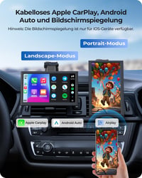 Krunia 7" Vezeték Nélküli Autós Kijelző 60FPS - Apple CarPlay & Android Auto Támogatás, Álló/Fekvő Mód, Hangvezérlés, GPS Navigáció, Tolatók 2