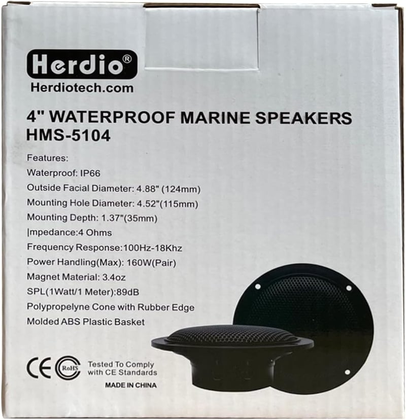 Herdio 4 Inches Vízálló Mennyezeti Hangszóró - Bluetooth Kompatibilis Beépíthető Hangrendszer Fürdőszobába, Konyhába, Kültérre, 160W