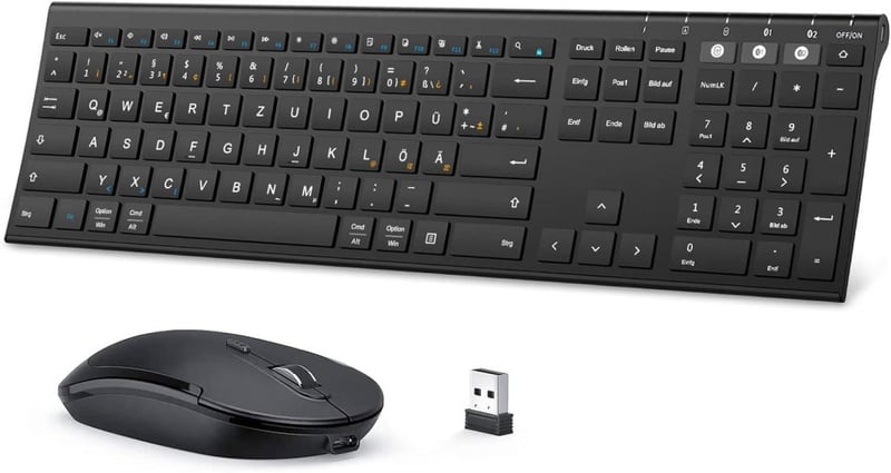 seenda Bluetooth Billentyűzet és Egér Szett - Vezeték Nélküli, Kettős Bluetooth & 2.4G USB, Német Kiosztású, Újratölthető, Mac/Windows/Andro
