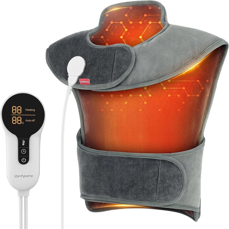 Comfytemp Infravörös Súlyozott Nyak és Vállmelegítő Párna, 1,1 kg, 6 Hőfokozat, 1-3 Órás Időzítő, 57x50 cm, Mosható 
