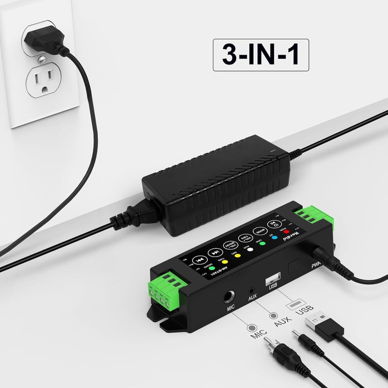 Herdio 4 Csatornás Bluetooth 5.0 Erősítő 200W Teljesítménnyel - Fali Hangrendszer USB/MIC/AUX/TWS Csatlakozással Otthoni és Mennyezeti Hangs
