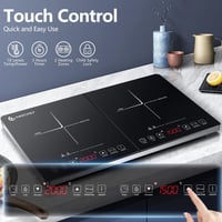 AMZCHEF Dupla Indukciós Főzőlap 3500W - 2 Önálló Zóna, 20 Hőmérsékletszint, Időzítő, Biztonsági Zár, Érintőgombos Vezérlés, Ezüst-Fekete 2