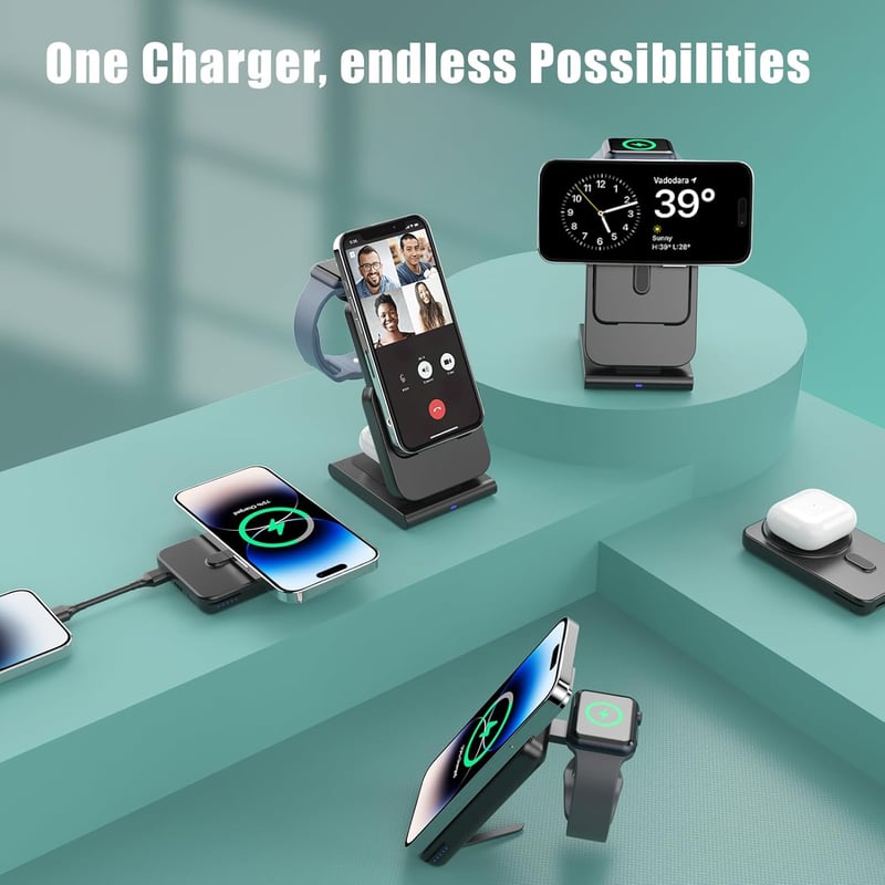 Apple MagSafe vezeték nélküli töltő 5000mAh powerbank-kal, iPhone 15/14/13 és Apple Watch kompatibilis