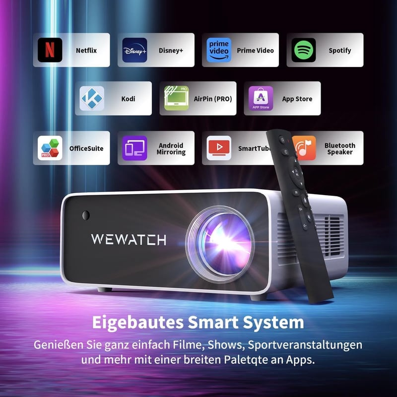 WEWATCH V51 PRO 4K Okos Projektor 19000 Lumen 5G WiFi Bluetooth Android Rendszerrel, Fehér Zaj Funkcióval, iOS/HDMI/USB Kompatibilis, 500 AN