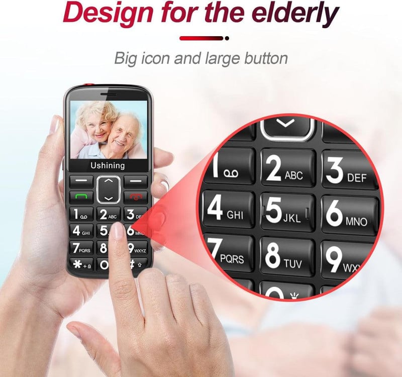 Ukuu F200 Időseknek - Nagy Gombos Mobiltelefon, Fekete, Dual SIM, Angol nyelvű