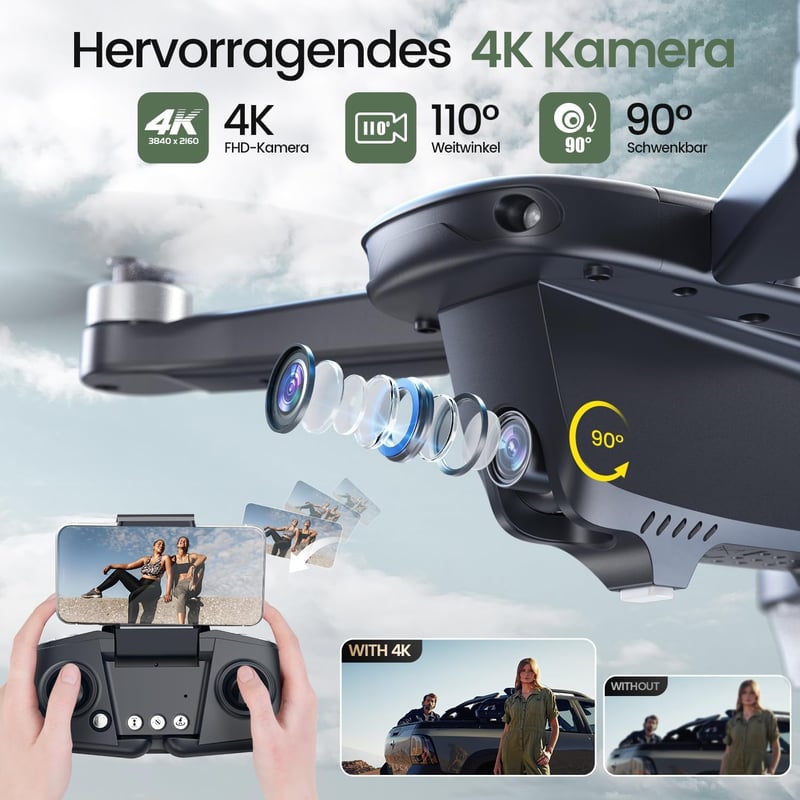 Holy Stone HS175D Összecsukható GPS Drón 4K Kamerával - 46 Perces Repülési Idő, Követés Funkcióval, Kefe Nélküli Motor, Kezdőknek és Profikn