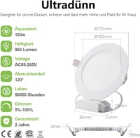 Greenclick 230V Süllyesztett LED Spotlámpa Szett, Dimmelhető, 5x12W, 960LM, Ultra Lapos (13mm), IP44 Vízálló, Meleg Fehér, Fürdőszobába, Kon 2
