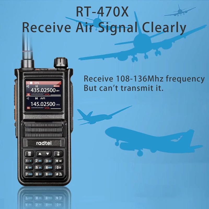 Radtel RT-470X Kétsávos Amatőr Rádió 5W, Színes LCD, Repülési Sáv