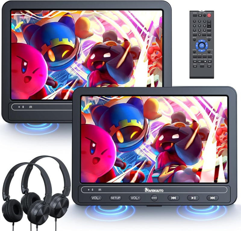 Naviskauto 10,5" Autós DVD lejátszó 2 képernyővel, 5 órás akkuval, USB, AV