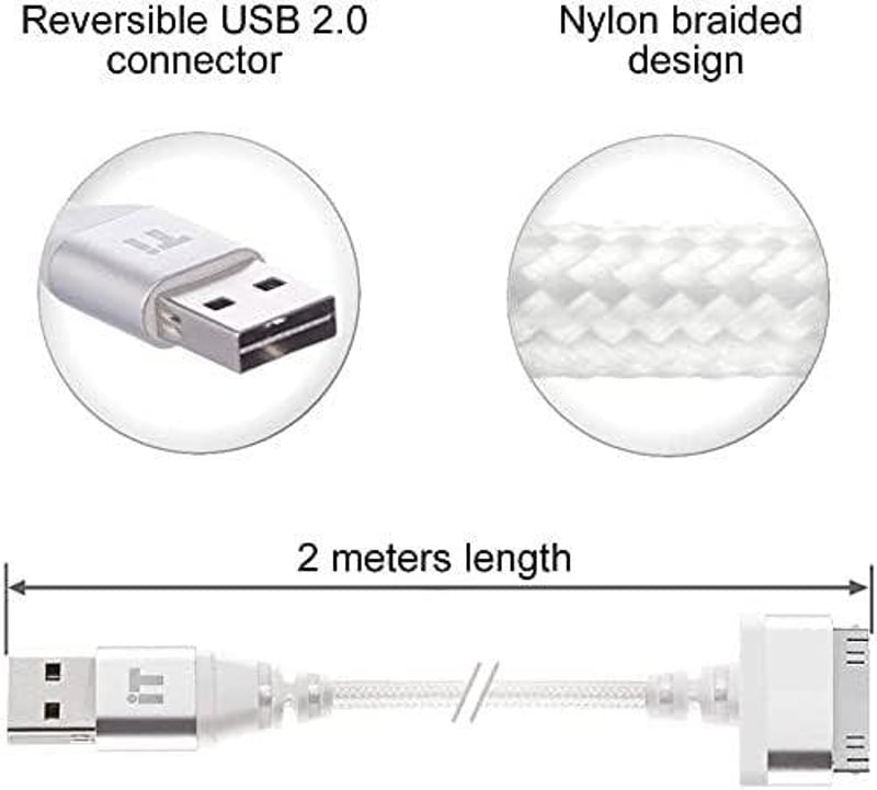 InfoTechnica 2M Nylon Fonott 30-Pin USB Kábel Alumínium Csatlakozókkal, 2db