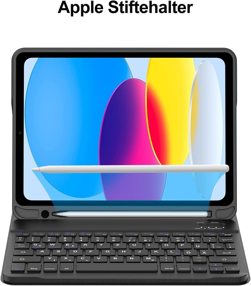 SENGBIRCH Bluetooth Billentyűzetes Tok iPad 10/11 Generációhoz - Levehető QWERTZ Német Billentyűzet, Tolltartóval, Fekete