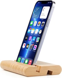 FadyDail Bambusz Tablet Tartó - Univerzális Mobiltelefon Állvány Kettős Nyílással, Kompatibilis iPad, iPhone és Minden Okostelefonnal, 12,9" 4
