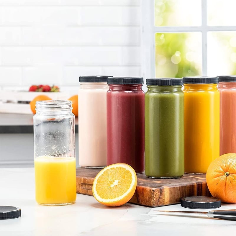 OAMCEG 8 db 500 ml Üveg Palack Szett - Juice Üvegek PP Fedéllel és Szívószálakkal, Mosogatógépben Mosható, Hűtőben Tárolható, Smoothie-hoz é