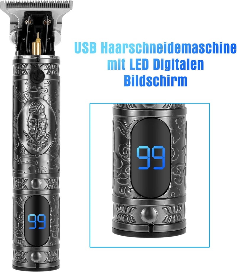 ZITFRI Profi hajvágó férfiaknak, T-pengés, USB-s, LED-es, 3 fésűvel