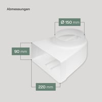 Vent Systems 90 fokos szögletes-kör alakú légcsatorna átalakító, 220x90 mm téglalap alakú csőről Ø150 mm kerek csőre, szellőztető rendszerek 6