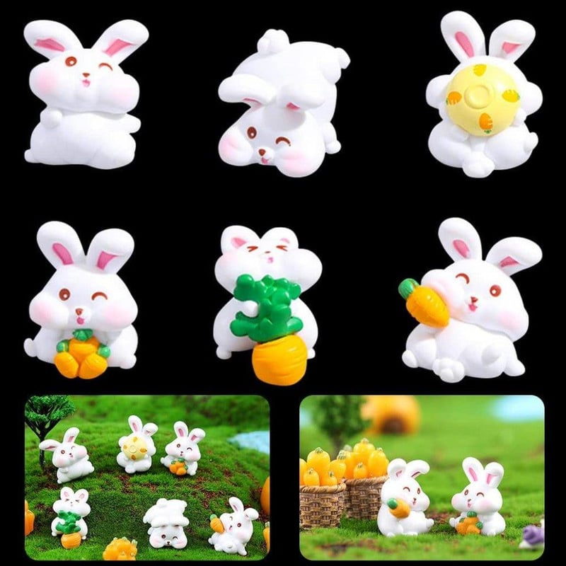 KyeeaDIY Tündérkert Mini Nyuszi Figurák - 6 db-os Kerti Dekoráció Szett