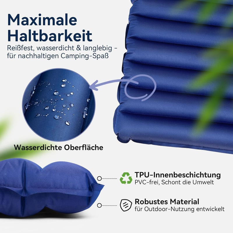 Hikenture Ultrakönnyű Dupla Kempingmatrac - Felfújható Matrac 2 Személynek, Lábpumpával, 200x120cm, Túrázáshoz, Kempingezéshez, Sötétkék