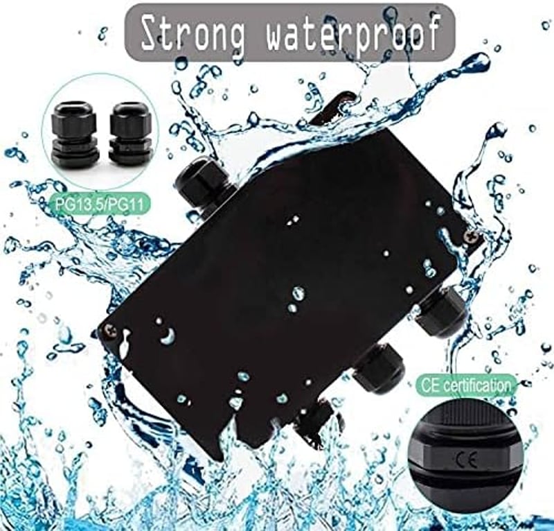 SRJQXH IP66 Vízálló Elosztódoboz 155x90x60mm - 10 Pólusú UK2.5B Sorkapcsokkal, DIN Sínnel, Kültéri Használatra, Fekete ABS Anyagból, Vezérlő