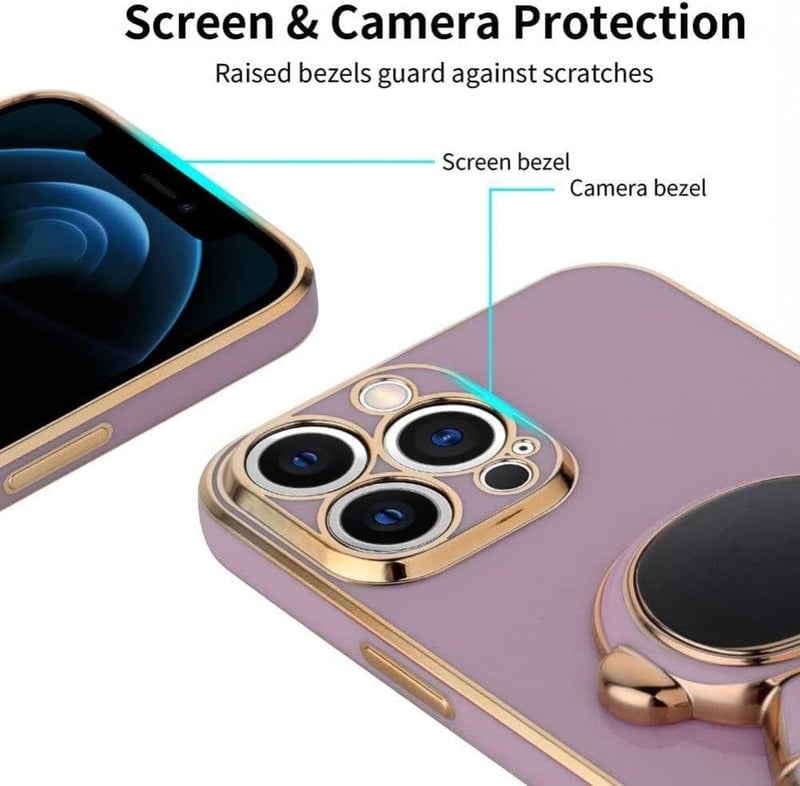 iPhone X Szilikon Tok Rejtett Kitámasztóval - Vicces Lila-Arany Űrhajós Minta