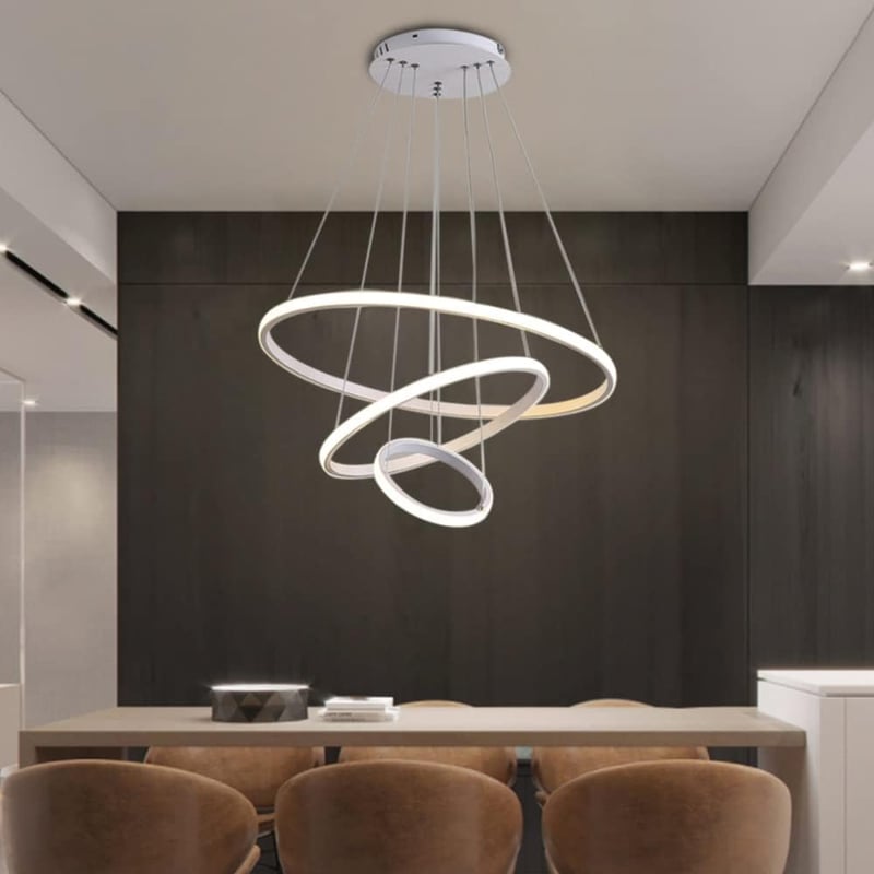 LXJCSM Modern LED Csillár 76W - 3 Gyűrűs Függőlámpa Távirányítóval, Állítható Magasság, Szabályozható 3000K-6000K, Nappali, Háló és Étkező V