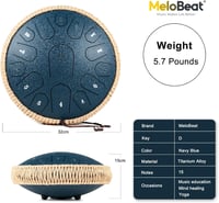 MeloBeat Tongue Drum 33 cm 15 Hangú - Professzionális Acél Handpan D-dúrban, Dalkönyvvel, Ütőkkel és Hordtáskával (Sötétkék) 5