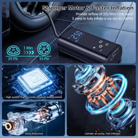 YUGUANG 150 PSI elektromos légpumpa 6000 mAh akkumulátorral, érintőképernyő és LED világítás 2