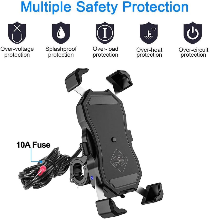 iMESTOU 15W Qi vezeték nélküli telefontartó motorkerékpárra, USB gyorstöltővel, 3,5-6,8" telefonokhoz